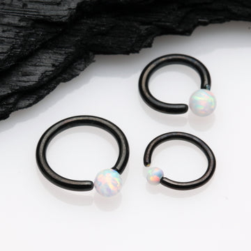 Detail View 1 of Blackline Fire Opal Basic Bendable Twist Hoop Ring-White